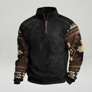 Sweat-shirt en molleton à col montant pour homme, motif géométrique, coupe classique, vêtement décontracté d'automne - Product Image 2
