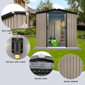 4FTx6FT เก็บของกลางแจ้งพร้อมหลังคาเอเพ็กซ์และประตูบานเลื่อนสีน้ำตาลทนทานและมีสไตล์เพิงและโซลูชันการจัดเก็บ - Product Image 2