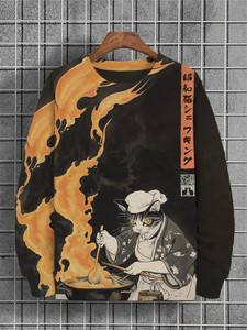 Sweat à capuche décontracté unisexe à manches longues, imprimé par transfert thermique, respirant, coupe classique, motif chat anime amusant, pour l'automne et le quotidien - Product Image 6