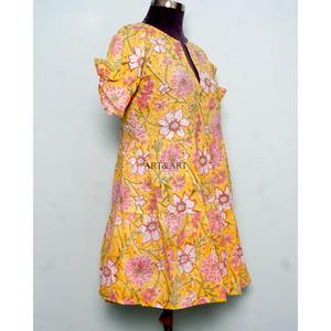 เดรสสั้นผ้าฝ้ายลำลองสำหรับผู้หญิง แต่งลูกไม้ผูกเชือก พิมพ์ลายด้วยมือ ทรงเอไลน์ น่ารัก มีกระเป๋า เรียบง่าย ใส่ได้ทุกวัน - Product Image 4