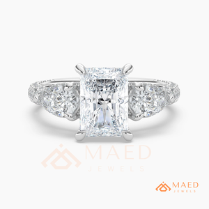 Moissanite Radiant Three <b>Stone</b> Ring for Women Silver Tone Engagement Anniversary Jewelry Elegant Daily Style - Product Image 5