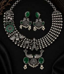 En gros, Ensemble collier et boucles d'oreilles pendantes en alliage de laiton argenté oxydé, plaqué or antique, avec zircon, style bohème tendance pour les amoureux, pour anniversaire - Product Image 6