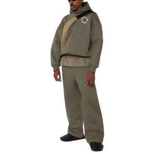 Conjunto de Sudadera con Capucha y Pantalones Deportivos Holgados de Dos Piezas Personalizados para Hombre, Sudadera con Capucha Extra Grande de Invierno con Cierre de Cremallera, 100% Algodón - Product Image 3