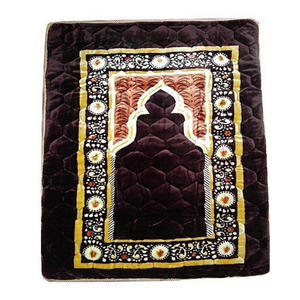 Tapis de prière portable de haute qualité, tapis de prière islamique de poche en polyester uni, tapis de prière musulman épais et gaufré - Product Image 5