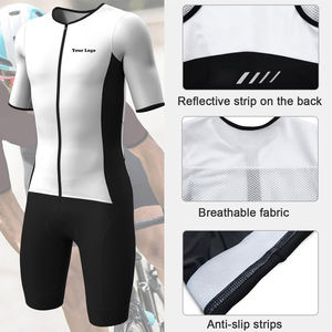 Combinaison de triathlon respirante unisexe grande taille, vêtements de cyclisme personnalisés, maillot à manches courtes et ensemble de shorts à bretelles, uniformes de vélo - Product Image 4