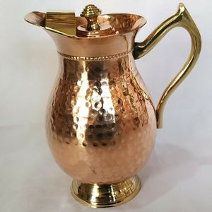 Copper <b>drink</b> set <b>jug</b> with lid and tumblers metal drinkware for water juice serving durable reusable kitchen dining - Product Image 4