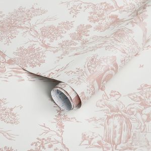 Carta da Parati Adesiva Rimovibile Vintage Bianca e Rosa per Camera da Letto e Bagno, Rivestimento Murale Staccabile - Product Image 1