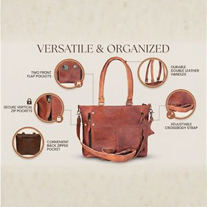 Sac à main décontracté pour femme en cuir véritable, sac fourre-tout à bandoulière, sac de shopping, sac de soirée marron - Product Image 4