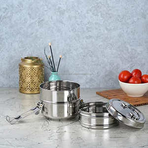 Indian Stainless Steel Luxury Bento <b>Lunch</b> <b>Box</b> 3 Compartment 1.5L Dual Tier Lightweight Leak Proof Dishwasher Safe Food Grade - Product Image 4