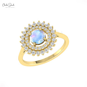 Double Halo <b>Ring</b> 6mm Prong Set Moonstone & Diamond <b>Cocktail</b> <b>Ring</b> In 14k Solid <b>Gold</b> June Birthstone Jewelry For Women - Product Image 4