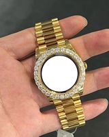 Montre de luxe pour homme en or, boîtier rond de 36 mm, lunette sertie de diamants, mouvement analogique, fermoir pliant, montre en cristal saphir