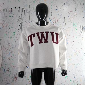 TWU WHITE <b>Mock</b> <b>Neck</b> Sweatshirt 100% BROWN Applique Embroidery wide <b>neck</b> Sweatshirt Finer Threads - Product Image 2