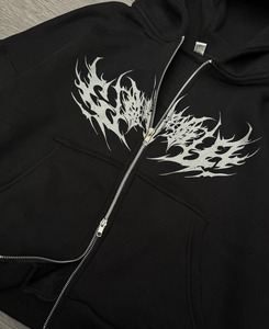 <b>Black</b> <b>Zip</b>-Up <b>Hoodie</b> Custom Graphic Sweatshirt Flame Print Oversized Winter Knitted Pullover <b>Hoodie</b> for Streetwear OEM Service - Product Image 3