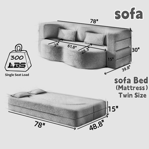 Colchón Plegable Moderno de 15 Pulgadas, Tamaño Individual, Convertible, Tapizado en Tela Tipo Teddy, Relleno de Espuma, Sofá Cama con 2 Almohadas, Sofá Elegante - Product Image 2