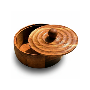 Mango Wood <b>Floral</b> Chapati <b>Box</b> With brass Lid Decorative Wooden Roti Hotpot Casserole For Kitchen Use - Product Image 2