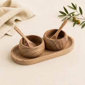 Handcrafted Acacia Wood <b>Condiment</b> Bowl Set with <b>Tray</b> and Spoons Eco-Friendly Natural Wooden Serving Bowls for Spices Snacks - Product Image 4