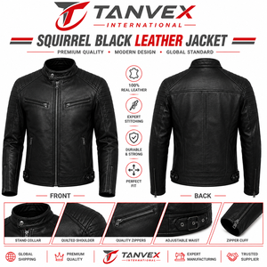 เสื้อแจ็คเก็ตบอมเบอร์หนังแท้สำหรับผู้ชาย TANVEX คอตั้ง สไตล์นักขี่มอเตอร์ไซค์ ปิดด้วยซิป ทนทาน กระชับพอดีตัว เหมาะสำหรับใส่ในฤดูใบไม้ร่วง - Product Image 3