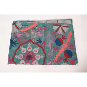 Boho Kantha Suzani Embroidered <b>Quilt</b> Handmade Vintage Cotton Floral Bedspread Indian <b>Throw</b> Blanket Eco-Friendly Washable Home - Product Image 6