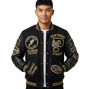 Veste de baseball universitaire en cuir et laine brodée chenille vintage pour homme, style varsity, avec manches en cuir, poids lourd, OEM - Product Image 2