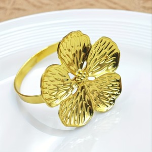 Ensemble de 12 anneaux de serviette en métal classiques, forme de fleur dorée, porte-serviettes pour Noël, mariage, anniversaire, décoration - Product Image 4