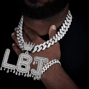 Pendentifs et breloques de luxe personnalisés avec nom, style goutte, bijoux fins, collier audacieux unisexe hip-hop - Product Image 3