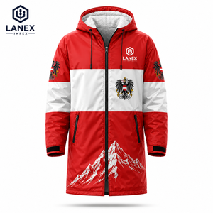 Custom Logo Austria Flag Swim Parka | Windproof Waterproof Hooded Long Jacket with Soft Fleece Interior for <b>Coaches</b> and Swimmers - Product Image 1