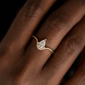 Women's 14K Solid Gold Pear Cut Diamond Engagement Ring Pave Setting Classic Style - Product Image 5