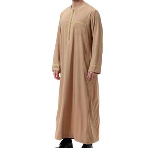 Beige Minimal Embroidery <b>Thobe</b> Luxury Fabric Clean Finish Timeless Design Loose Fit Traditional Muslim Fashion <b>Men</b> Thobes - Product Image 4
