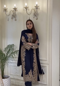 Dark Blue Georgette Sequence Embroidery Long Kurti Palazzo Dupatta <b>Suit</b> Set <b>Fancy</b> Party Wear Ethnic Dress For Women - Product Image 2