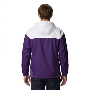 Trendy Design Direct Factory Men Purple <b>White</b> Contrast Hooded Windbreaker <b>Jacket</b> Lightweight Zip Up <b>Waterproof</b> Outdoor Sports - Product Image 2