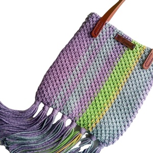 Sacs à main tendance de luxe pour femmes en coton et paille, sacs de plage vintage en macramé au crochet avec pompons - Product Image 1