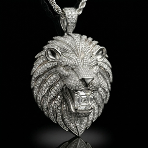 Collar con colgante de diamante tallado Asscher con diseño de león hielo para hombre, estilo hip hop, con diamante simulado CZ, chapado en oro y plata, joyería de animales. - Product Image 3