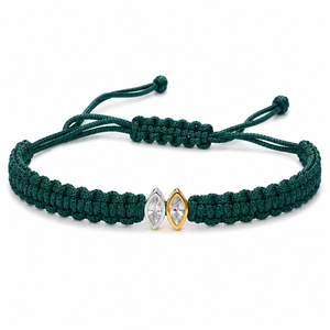 Bracelet en macramé bleu marine en or 14 carats avec diamants CVD de laboratoire F VVS VS, design double marquise, cordon tressé réglable plaqué rhodium - Product Image 3