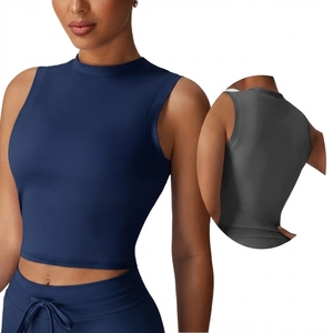 Women Solid Color <b>Mock</b> <b>Neck</b> Sleeveless Crop <b>Top</b> Tank <b>Top</b> Yoga <b>Top</b> Breathable Seamless Fit Regular Style Spandex Polyester - Product Image 5