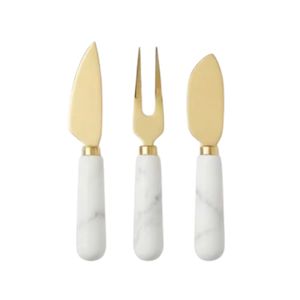 Juego de Cuchillos para Queso de Acero Inoxidable Dorado de Lujo, 3 Piezas, con Mango de Mármol Blanco, Accesorios para Charcutería, Venta al Por Mayor - Product Image 6