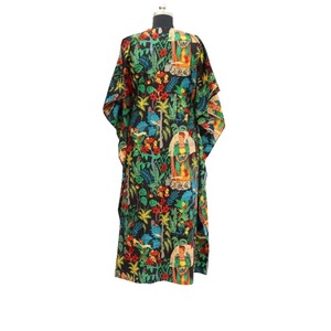 Caftán de Mujer con Estampado Floral, Manga Corta, Largo Completo, Ropa Casual de Verano, Lavable a Máquina, 100% Algodón - Product Image 3