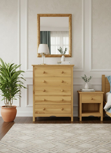 Commode Melitta personnalisée à 5 tiroirs en bois de hêtre, garantie 1 an, modèle pour chambre et salon, couleur naturelle, design moderne, réglable - Product Image 6