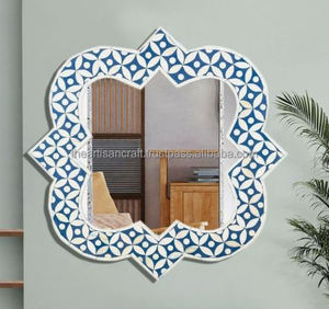 Miroir mural décoratif en incrustation d'os fabriqué à la main pour salon chambre ou entrée Design floral et style bohème décor à la maison - Product Image 1