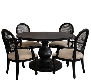 ชุดโต๊ะอาหารทรงกลมทันสมัยหรูหรา พร้อมเก้าอี้พนักพิงหวายหุ้มเบาะ 4 ตัว เฟอร์นิเจอร์สำหรับบ้านสวยหรูและที่พักอาศัยระดับพรีเมียม - Product Image 2
