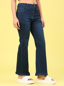 Distressed <b>Boot</b> Cut Mid Waist Knee-Length Denim Jeans Ripped Vintage Style Eco-Friendly - Product Image 3