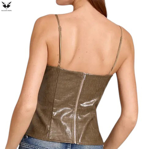 Dark Olive Croc Faux Leather Structured Customized Made Easy To Wear Durable Medium Control Corset Shapewear for Women - Product Image 2