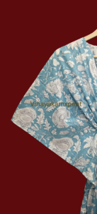 Impresionante Kaftán Midi de Cintura Alta con Estampado Floral Sanganeri en Azul Turquesa, 100% Algodón Ecológico, Corte Asimétrico Regular, Estilo Kimono - Product Image 5