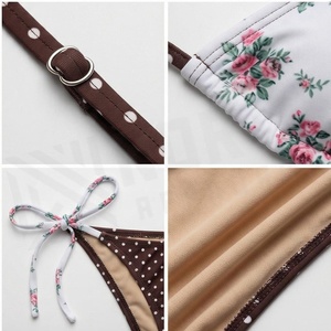 Conjunto de bikini con estampado floral y parte inferior con lazo y estampado de lunares, traje de baño para mujer - Product Image 4
