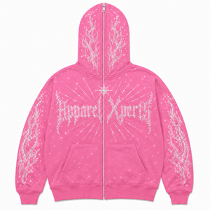 Premium 100% Cotton Winter All Over Rhinestone Graphic Zip Hoodie <b>Y2K</b> Flame <b>Streetwear</b> Custom Logo OEM ODM - Product Image 1