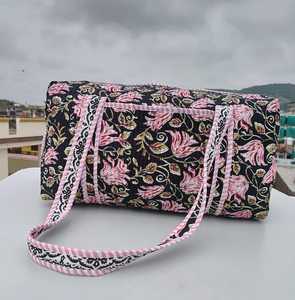 Floral Printed Quilted Lightweight <b>Duffel</b> <b>Bag</b> for Black Large Capacity Travel Weekender Zipper Closure Cotton Fabric Durable - Product Image 3