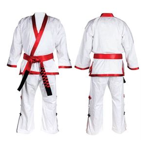Uniforme de Taekwondo blanco con detalles en rojo, ligero, para sparring y competición, Dobok oficial WT. - Product Image 3