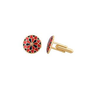 Luxury Gold Plated Red Black Enamel Round Cufflinks for Men Geometric Formal Shirt <b>Accessories</b> <b>Wedding</b> Business Gift Cuff Links - Product Image 3