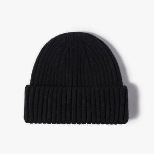 Wholesale Custom Black Cuffed Knit Wool Blend <b>Beanie</b> Winter Hat 3D Embroidery Logo Breathable <b>Waterproof</b> Adjustable OEM Supplier - Product Image 1