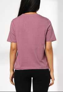 T-shirt décontracté à manches courtes et col rond en tricot uni mauve pour femme, coupe classique, haut basique - Product Image 4