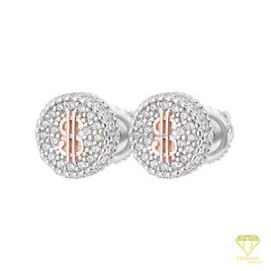 Boucles d'oreilles clous de luxe en argent sterling 925, motif dollar serti de diamants de laboratoire, style hip-hop urbain - Product Image 3
